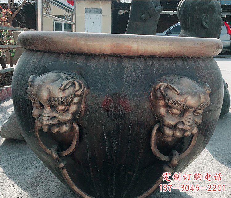 无锡铜雕圆形荷花水缸雕塑 (6)