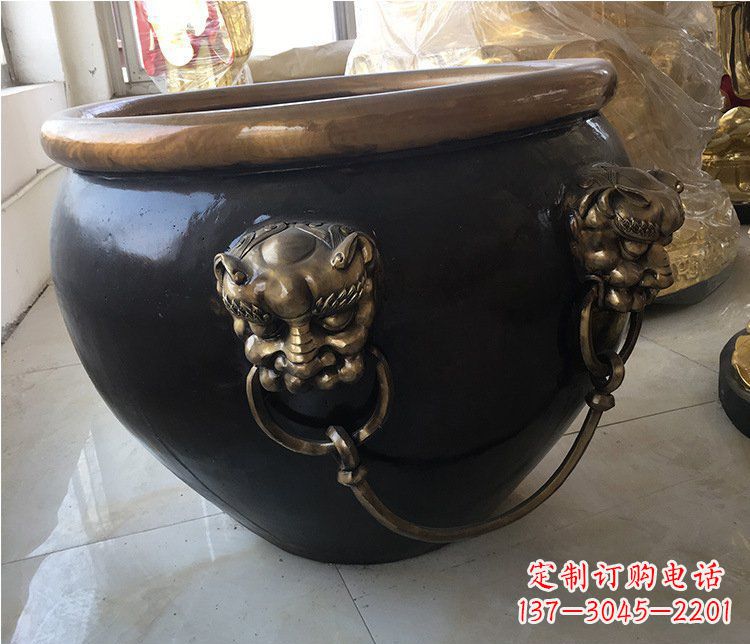 无锡铜雕圆形荷花水缸雕塑 (5)