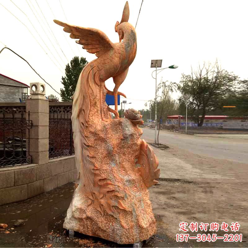 无锡晚霞红大理石瑞鸟凤凰雕塑