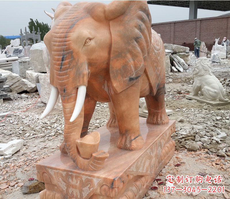 无锡晚霞红大象招财石雕