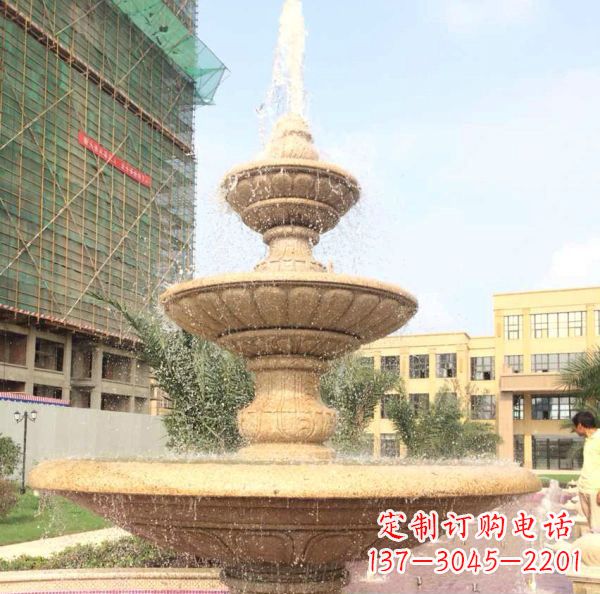 无锡晚霞红大型多层喷泉石雕