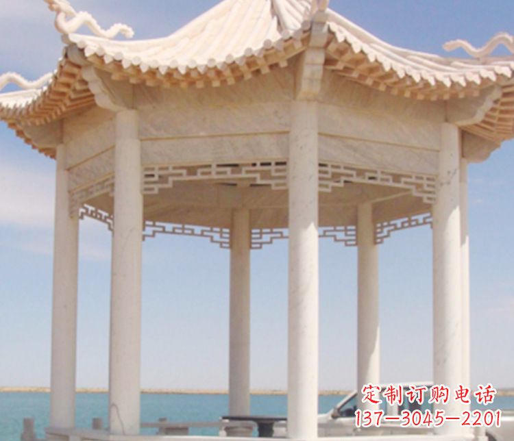 无锡晚霞红单层凉亭石雕