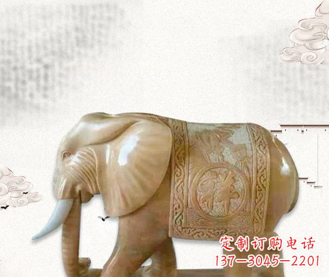 无锡晚霞红动物招财大象石雕