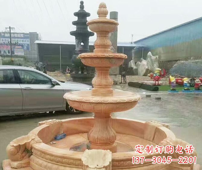 无锡晚霞红多层大型石雕喷泉 (3)