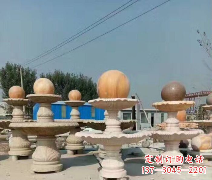 无锡晚霞红多层风水球喷泉石雕