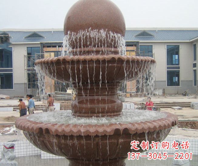 无锡晚霞红风水球多层喷泉石雕 (2)