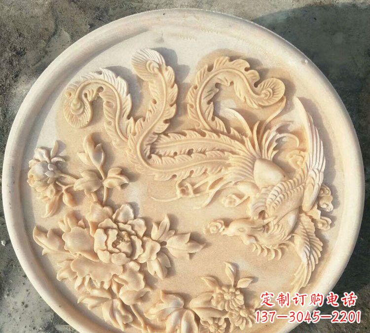 无锡晚霞红凤凰牡丹石浮雕
