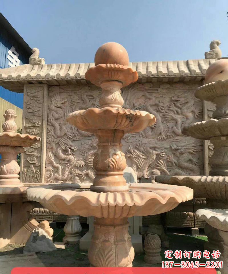 无锡晚霞红风水球石雕喷泉