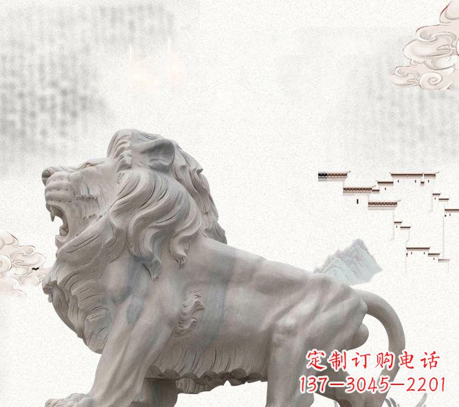 无锡晚霞红公园动物仿真狮子石雕