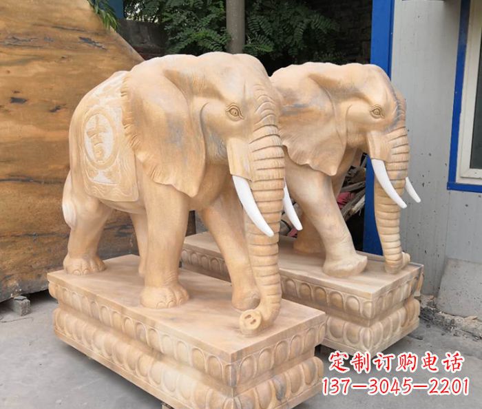 无锡晚霞红吉祥如意大象门口石雕