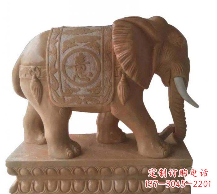 无锡晚霞红吉祥如意大象石雕 (2)