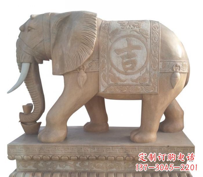无锡晚霞红吉祥如意大象石雕 (4)