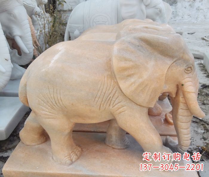 无锡晚霞红吉祥如意大象石雕 (3)