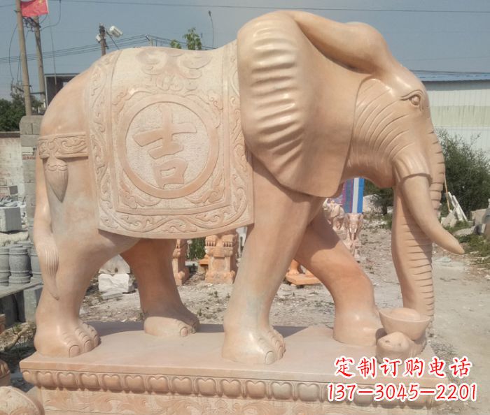 无锡晚霞红吉祥如意门口大象石雕 (2)