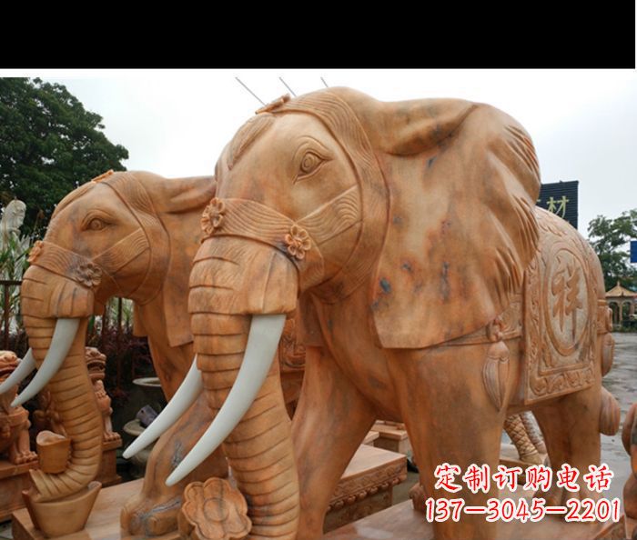 无锡晚霞红吉祥如意门口镇宅招财大象石雕 (3)