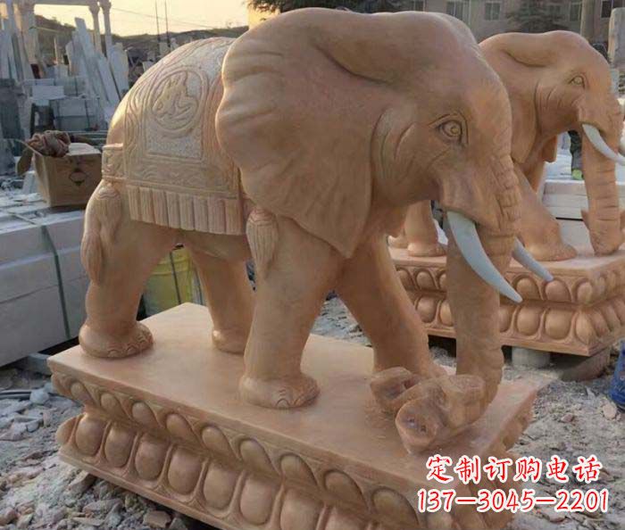 无锡晚霞红吉祥如意门口镇宅招财大象石雕