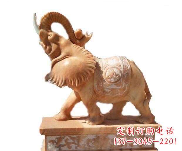 无锡晚霞红吉祥如意象鼻朝天的大象石雕