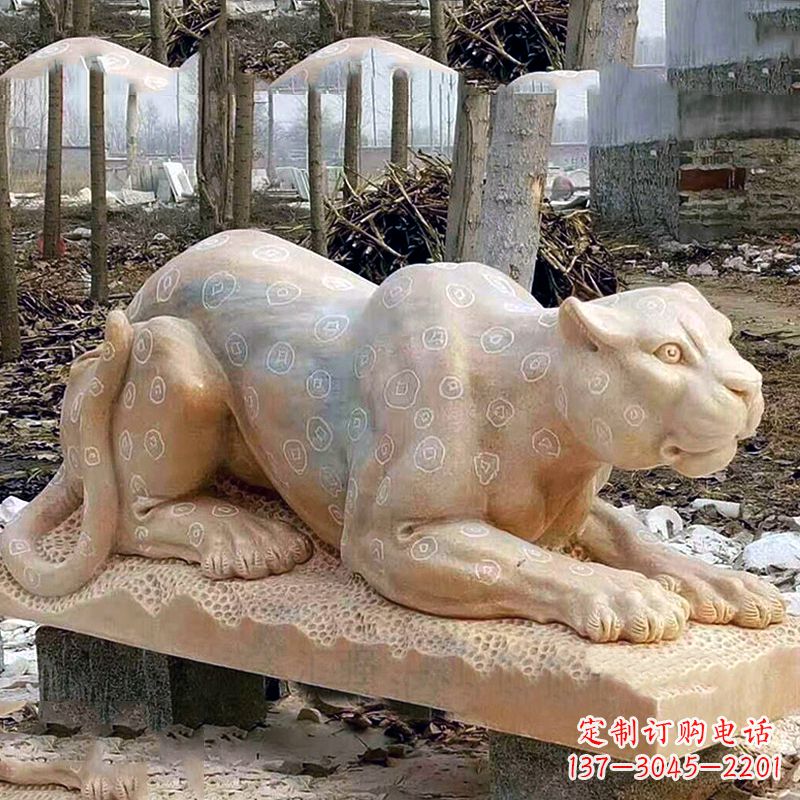 无锡晚霞红金钱豹石雕-公园园林草坪动物雕塑