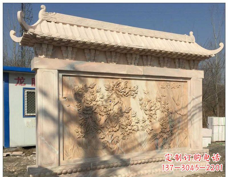 无锡晚霞红牡丹花浮雕影壁