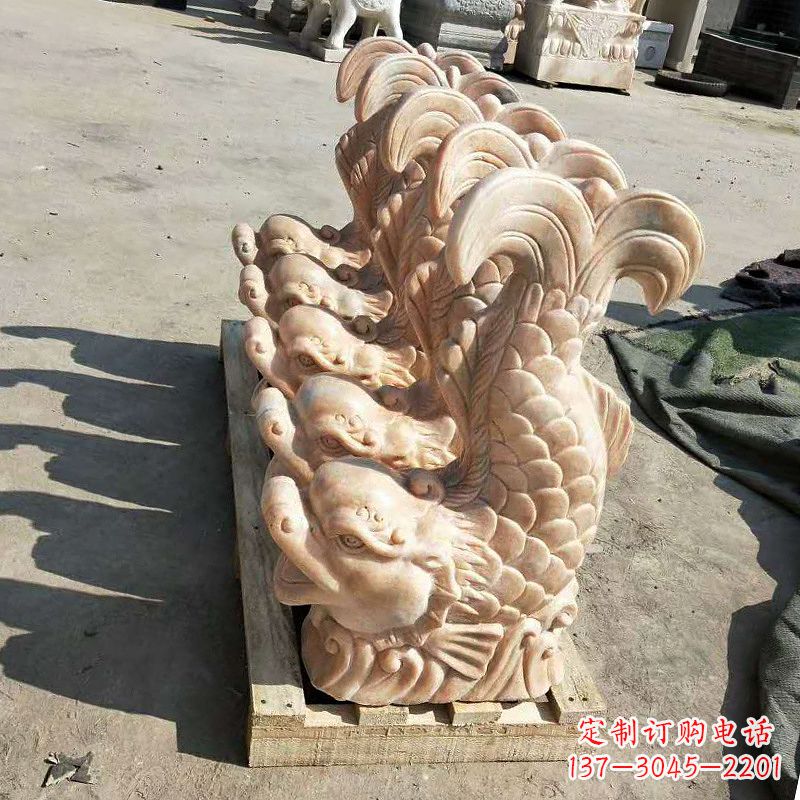 无锡晚霞红喷水鱼石雕-园林水景喷泉动物雕塑摆件