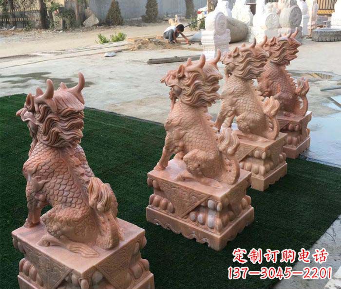 无锡晚霞红麒麟招财镇宅石雕