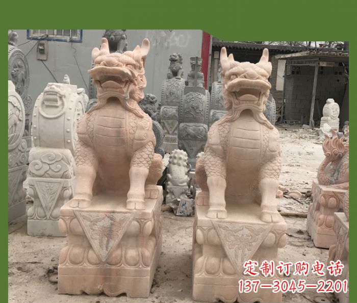 无锡晚霞红麒麟招财镇宅石雕 (3)