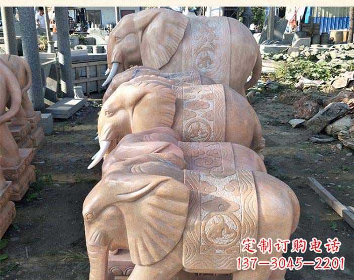 无锡晚霞红如意门口镇宅大象石雕