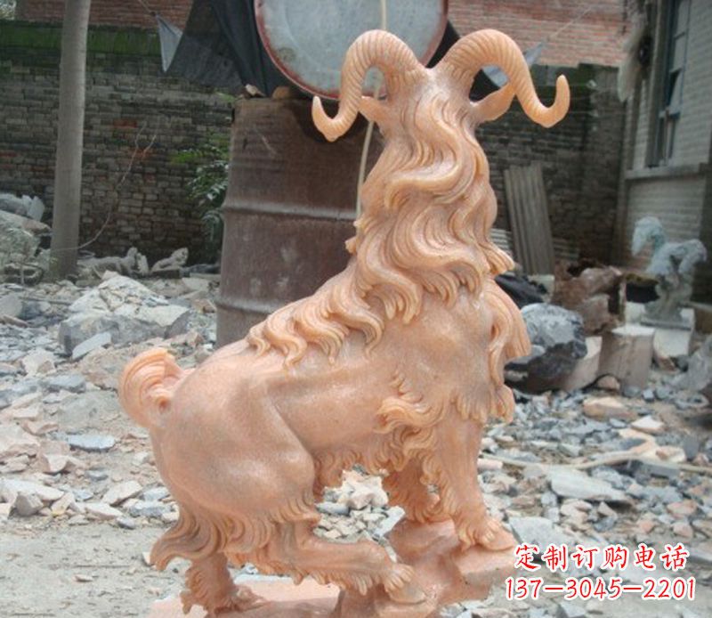 无锡晚霞红山羊石雕 