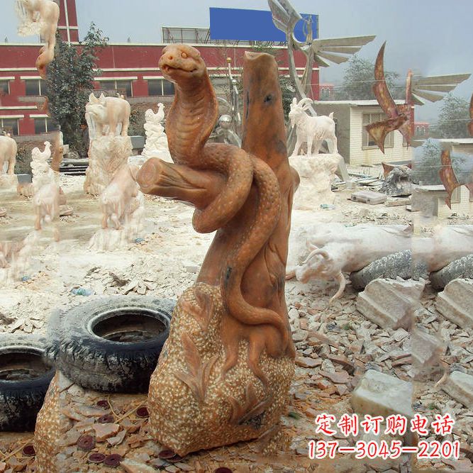 无锡晚霞红蛇石雕-12生肖动物雕塑