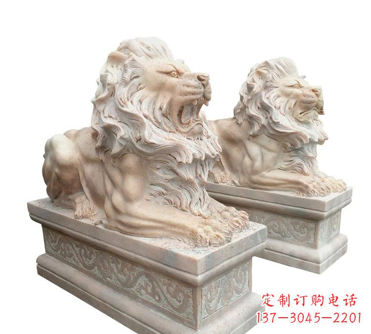 无锡晚霞红石材欧式狮子