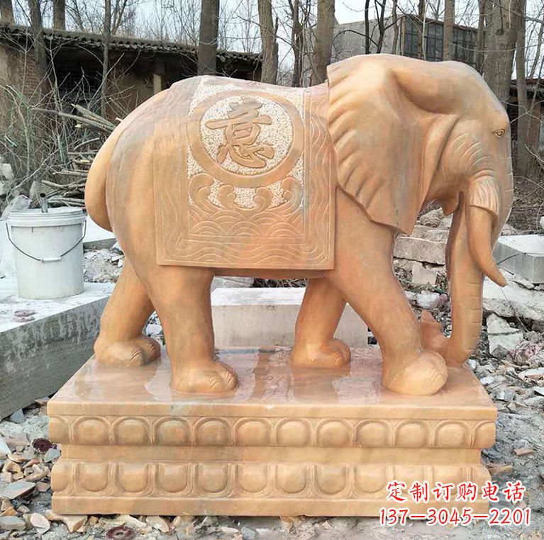 无锡晚霞红石材大象雕塑