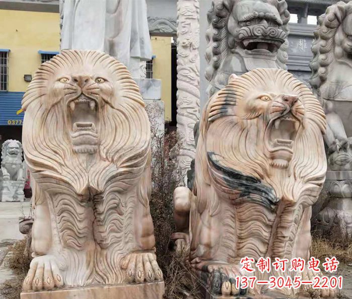 无锡晚霞红石雕欧式石狮子