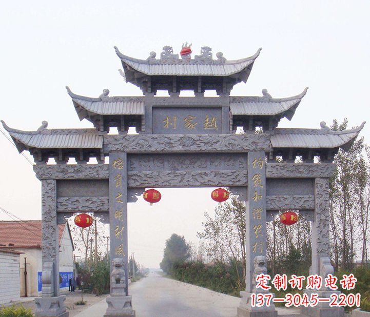 无锡晚霞红石雕牌坊