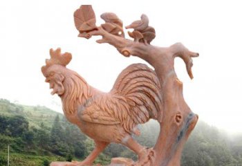无锡中领雕塑：酉鸡晚霞红石动物雕塑