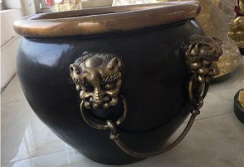 无锡铜雕圆形荷花水缸雕塑 (5)