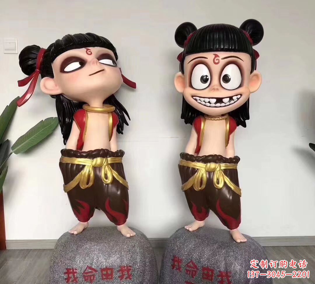 无锡我命由我不由天 玻璃钢卡通小哪吒雕塑