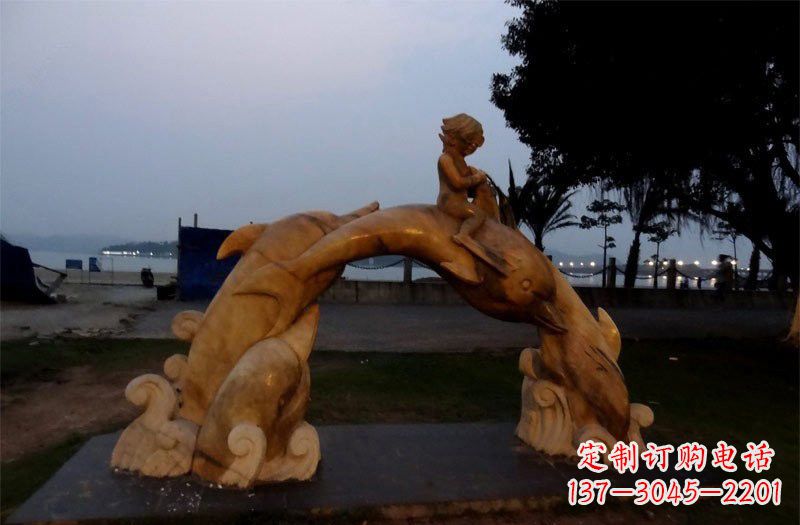 无锡西方儿童骑海豚石雕