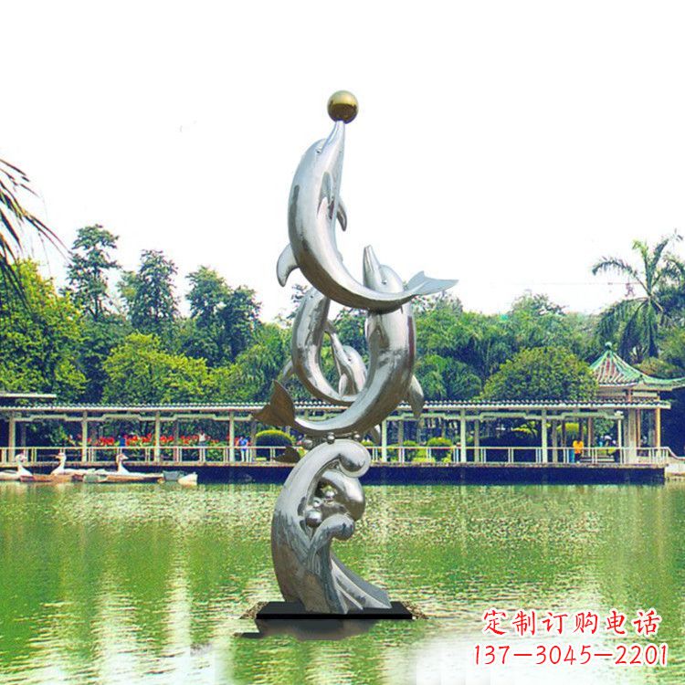 无锡戏球不锈钢海豚雕塑-园林水景动物景观