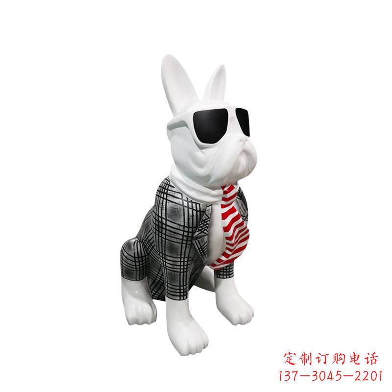 无锡系领带戴墨镜的狗雕塑,商场超市美陈斗牛犬摆件