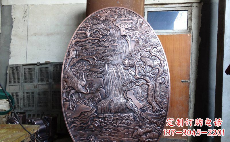 无锡仙鹤松林瀑布古代园林景观铜浮雕