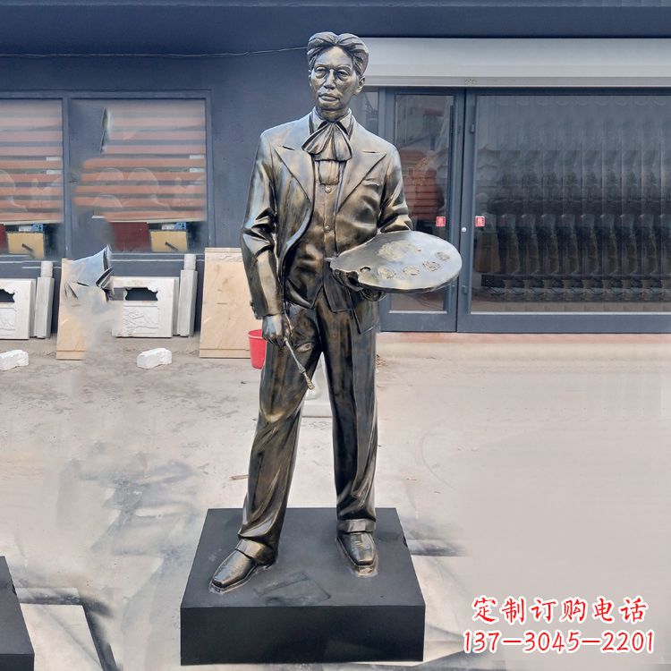 无锡现代画家徐悲鸿雕塑-玻璃钢仿铜名人雕像