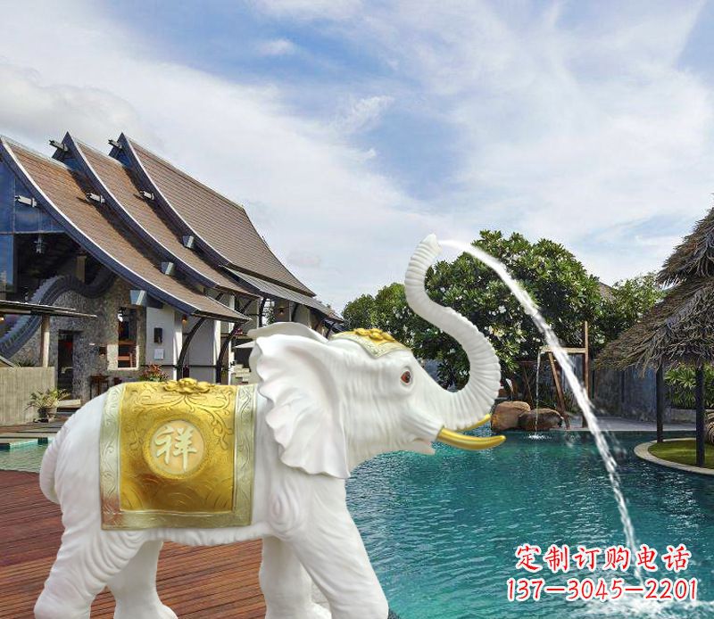 无锡祥瑞汉白玉喷泉喷水大象