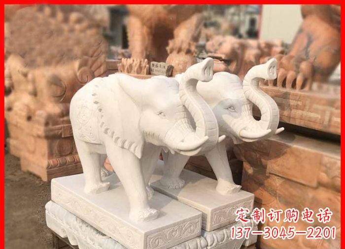 无锡象鼻朝天的大象汉白玉招财石雕