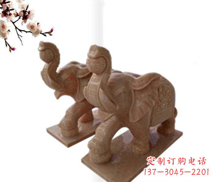 无锡象鼻朝天的大象晚霞红招财石雕