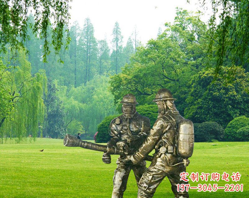 无锡消防员灭火铜雕
