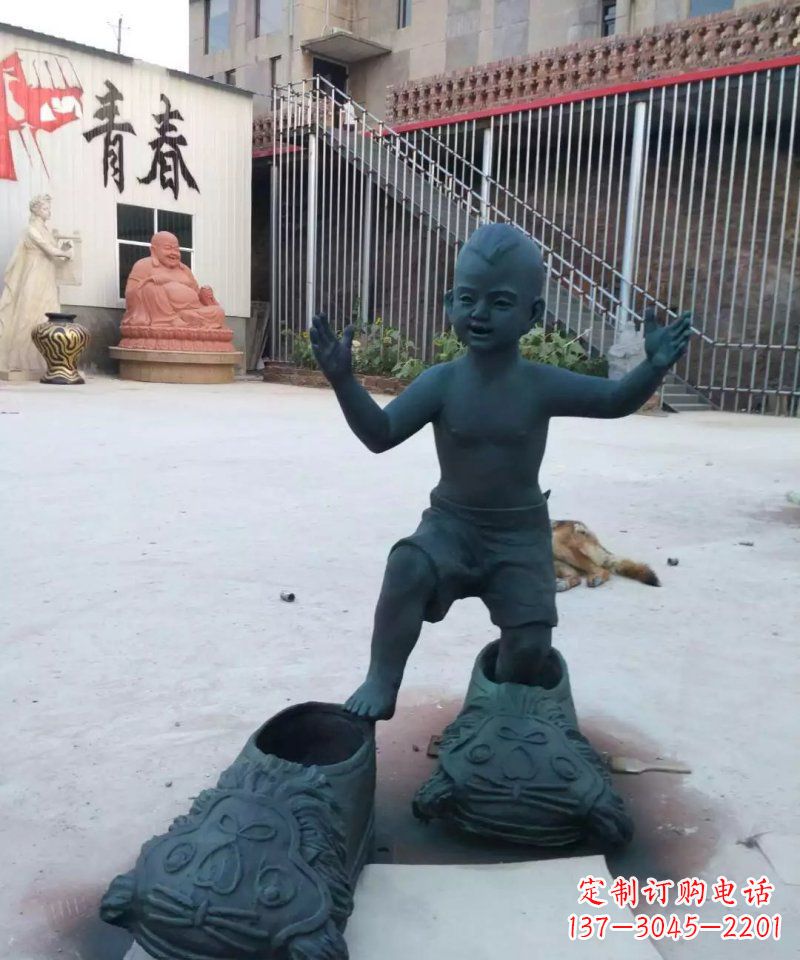 无锡小孩穿大鞋青铜人物雕塑