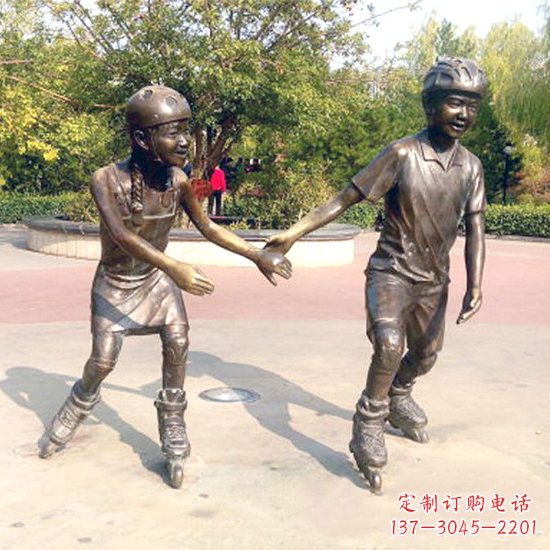无锡小孩滑旱冰广场运动人物铜雕