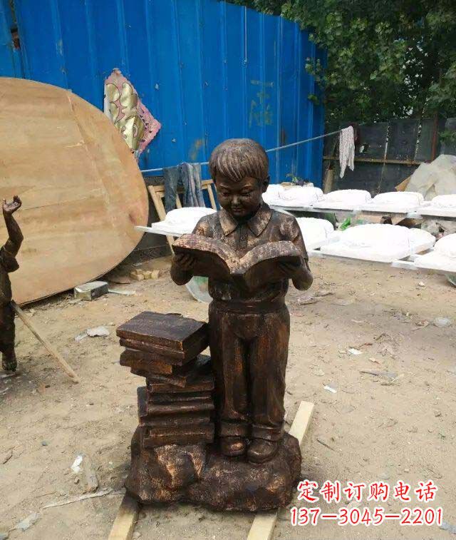 无锡小孩看书玻璃钢仿铜人物雕塑