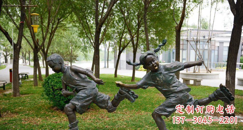 无锡小孩人物玩轮滑铜雕