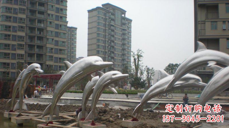 无锡小区不锈钢跳跃海豚雕塑